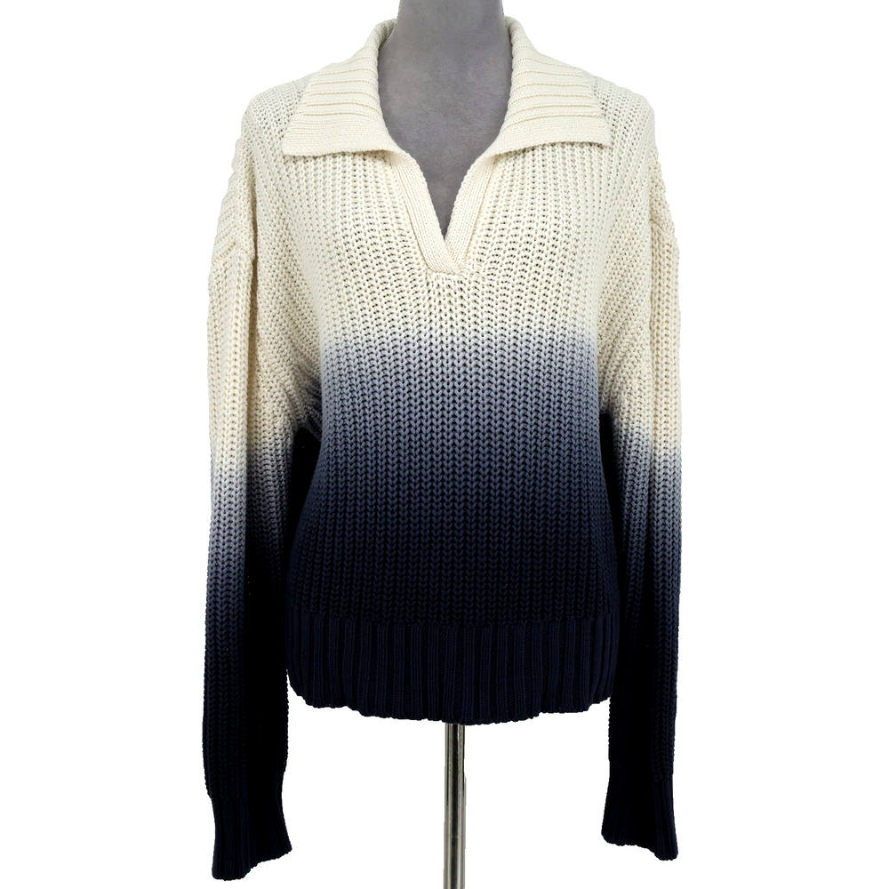 Splendid Sweater Womens Large Ivory Blue Ombre Raya Chain Knit Nautical Coastal